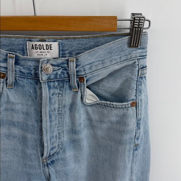 AGOLDE Riley hi rise distressed button fly slim mom cropped denim jeans sz 25 - Picture 5 of 7
